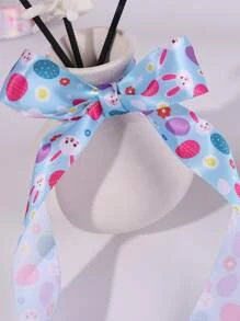 1roll Polyester Gift Wrapping Ribbon, Cartoon Rabbit & Egg Pattern Gift Wrapping Strip, For Easter Day