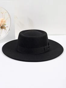 1入組女士新風格黑色編織緞帶平頂形寬滿滿帽帶蝴蝶結適用於日常穿著