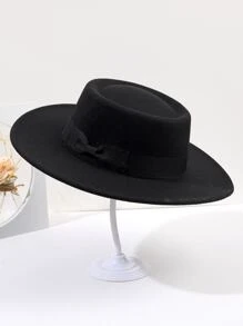 1入組女士新風格黑色編織緞帶平頂形寬滿滿帽帶蝴蝶結適用於日常穿著