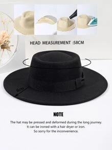 1入組女士新風格黑色編織緞帶平頂形寬滿滿帽帶蝴蝶結適用於日常穿著