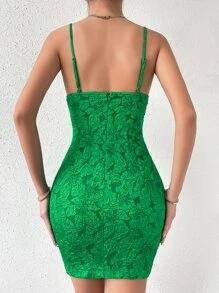 Allurite Đầm Dây kéo màu trơn Thanh lịch - màu xanh lá - Xem 6