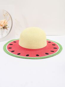 Watermelon Pattern Straw Hat - Multicolor - View 1