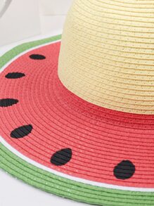 Watermelon Pattern Straw Hat - Multicolor - View 4