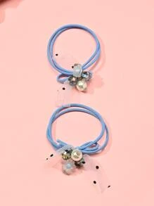 2入組釘珠和蝴蝶結裝飾髮圈