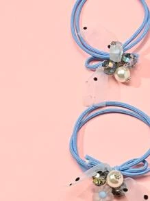 2入組釘珠和蝴蝶結裝飾髮圈