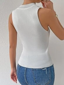 Chiquease Guipure Lace Panel Mock Neck Knit Top - White - View 2