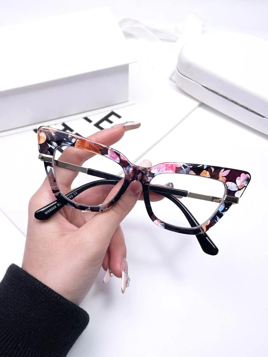 Floral Pattern Cat Eye Eyeglasses - Multicolor - View 1