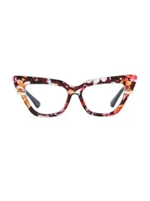 Floral Pattern Cat Eye Eyeglasses - Multicolor - View 2