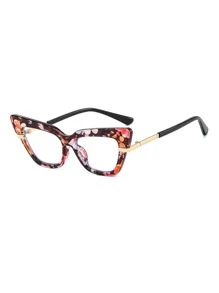 Floral Pattern Cat Eye Eyeglasses - Multicolor - View 3