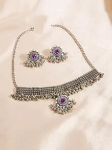 Bộ trang sức hoa tai trang trí đính đá 3 món/bộ - Nhiều màu - Xem 1