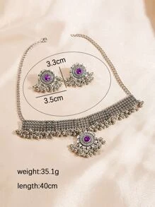 Bộ trang sức hoa tai trang trí đính đá 3 món/bộ - Nhiều màu - Xem 3