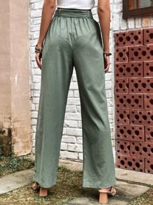 SHEIN LUNE 女款綠色腰帶連身褲，夏季款 - 綠色 - 查看 2