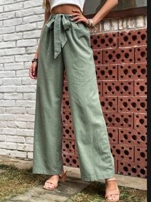 SHEIN LUNE 女款綠色腰帶連身褲，夏季款 - 綠色 - 查看 3