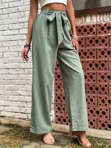 SHEIN LUNE 女款綠色腰帶連身褲，夏季款 - 綠色 - 查看 4