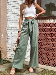 SHEIN LUNE 女款綠色腰帶連身褲，夏季款 - 綠色 - 查看 5