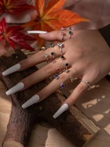 10 cái/bộ nhẫn trang trí kim cương giả - Bạc - Xem 1