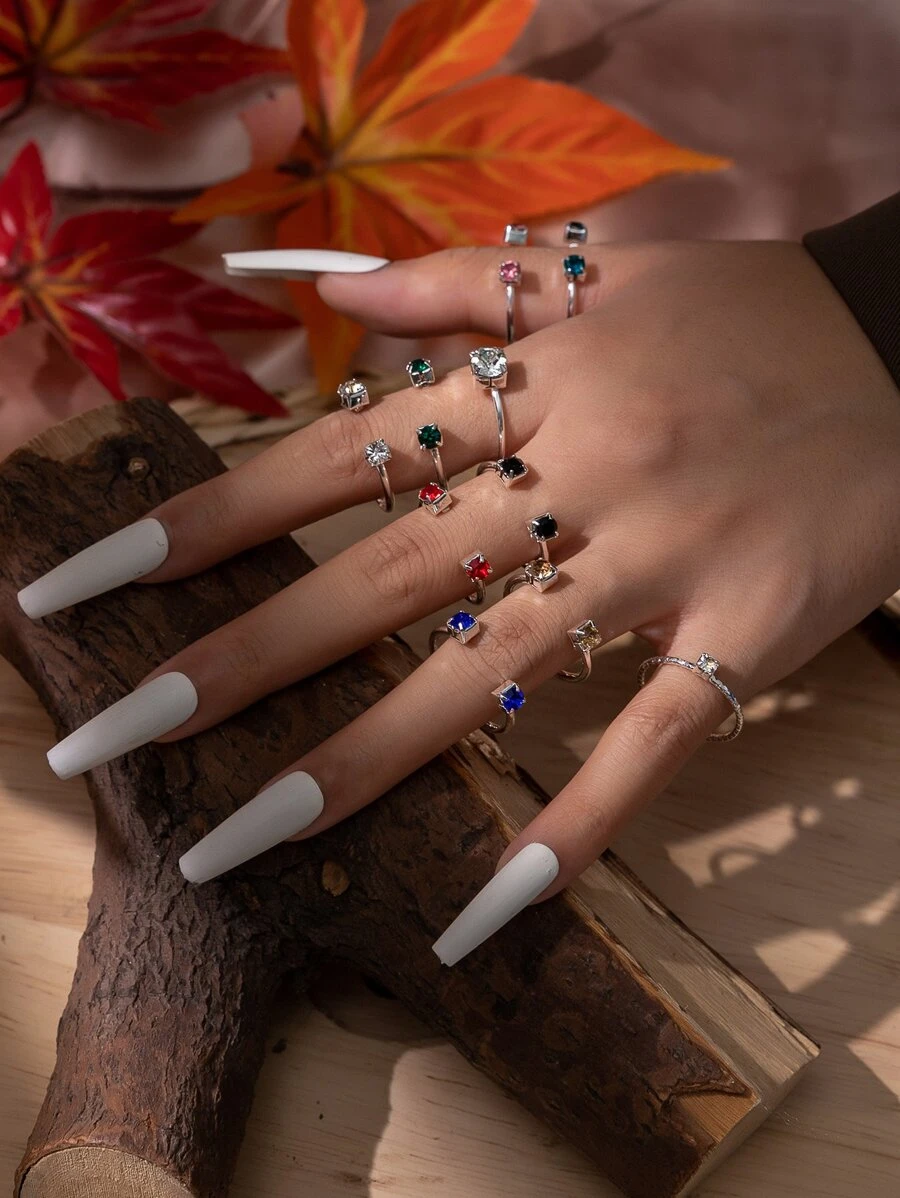 10 cái/bộ nhẫn trang trí kim cương giả - Bạc - Xem 1