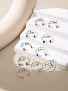 10 cái/bộ nhẫn trang trí kim cương giả - Bạc - Xem 3