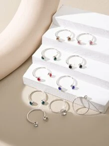 10 cái/bộ nhẫn trang trí kim cương giả - Bạc - Xem 4