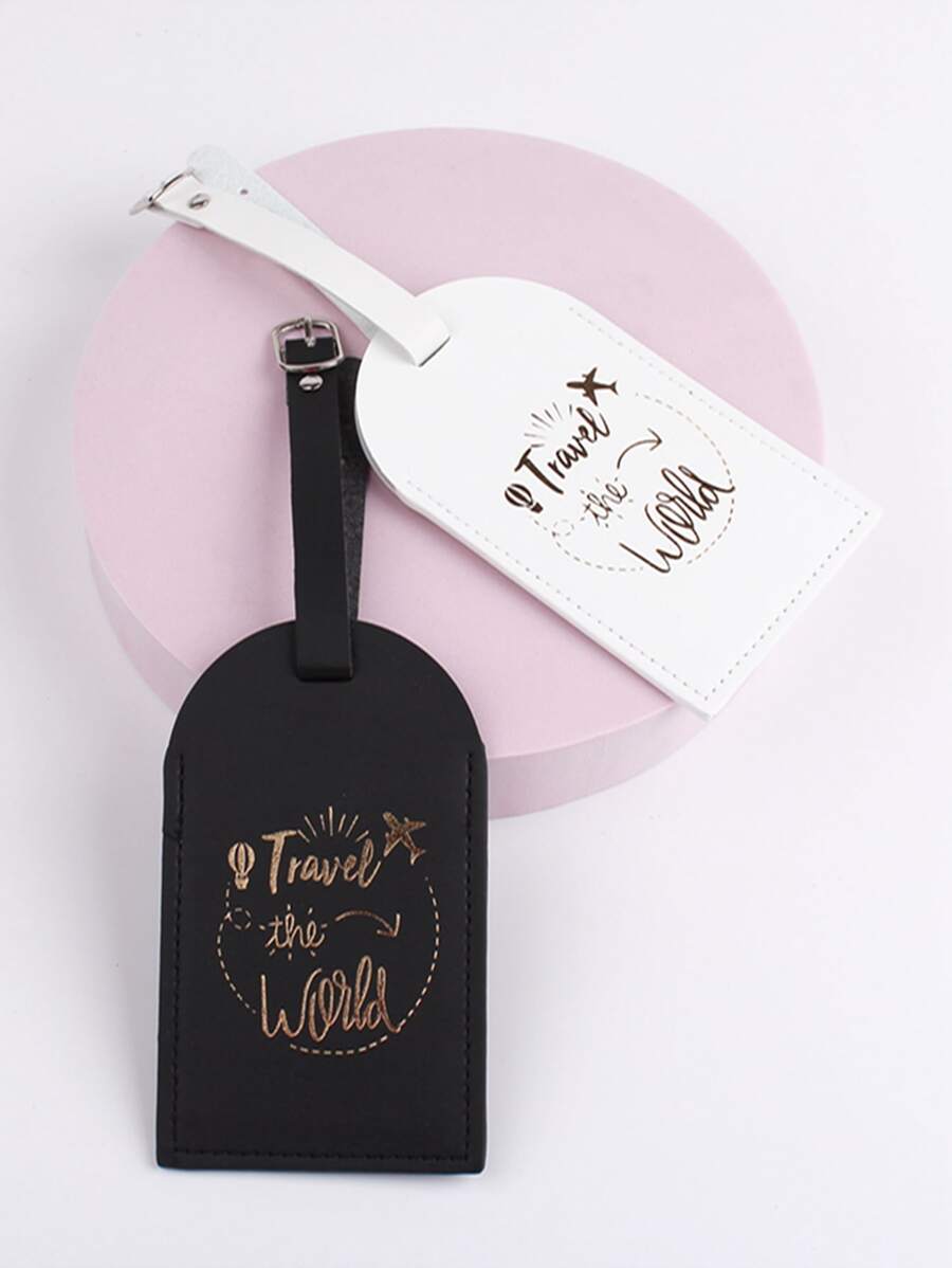 2pcs Metallic Slogan Graphic Luggage Tag for Honeymoon Travel Accessories - Black and White - View 1