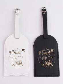 2pcs Metallic Slogan Graphic Luggage Tag for Honeymoon Travel Accessories - Black and White - View 2