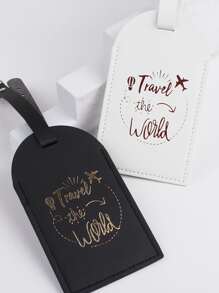 2pcs Metallic Slogan Graphic Luggage Tag for Honeymoon Travel Accessories - Black and White - View 5