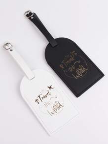 2pcs Metallic Slogan Graphic Luggage Tag for Honeymoon Travel Accessories - Black and White - View 6
