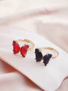 2 piezas/set Anillo con diseño de mariposa - Amarillo Oro - Ver 1