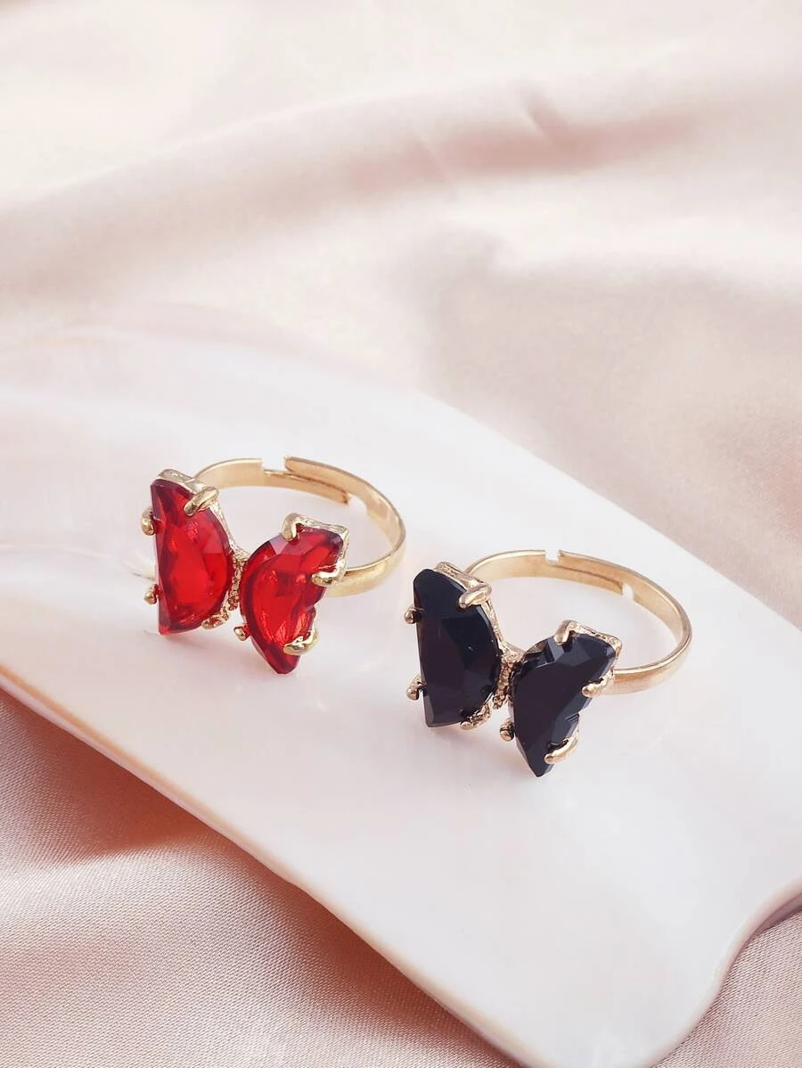 2 piezas/set Anillo con diseño de mariposa - Amarillo Oro - Ver 1