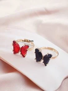 2 piezas/set Anillo con diseño de mariposa - Amarillo Oro - Ver 3