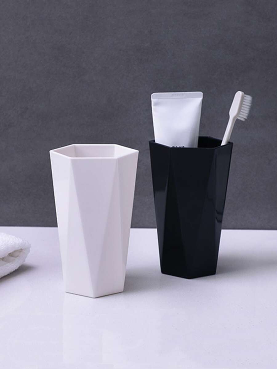1pc Solid Color Gargle Cup, Black Plastic Bathroom Tumbler, For