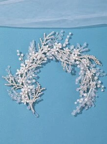 水鑽和人造珍珠裝飾新娘髮帶 - 銀色 - 查看 1