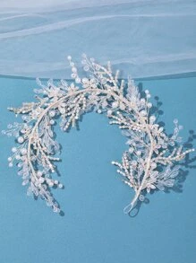 水鑽和人造珍珠裝飾新娘髮帶 - 銀色 - 查看 2