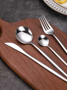 Bộ đồ ăn bằng thép không gỉ 4/16/24 chiếc, Bộ đồ ăn kiểu Tây Bồ Đào Nha, Thích hợp cho nhà hàng, tiệc cưới - Bạc - Xem 5