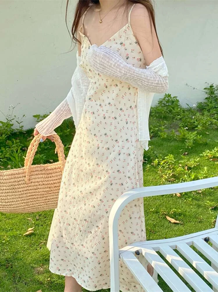 Ditsy Floral Cami Dress - Apricot - View 1