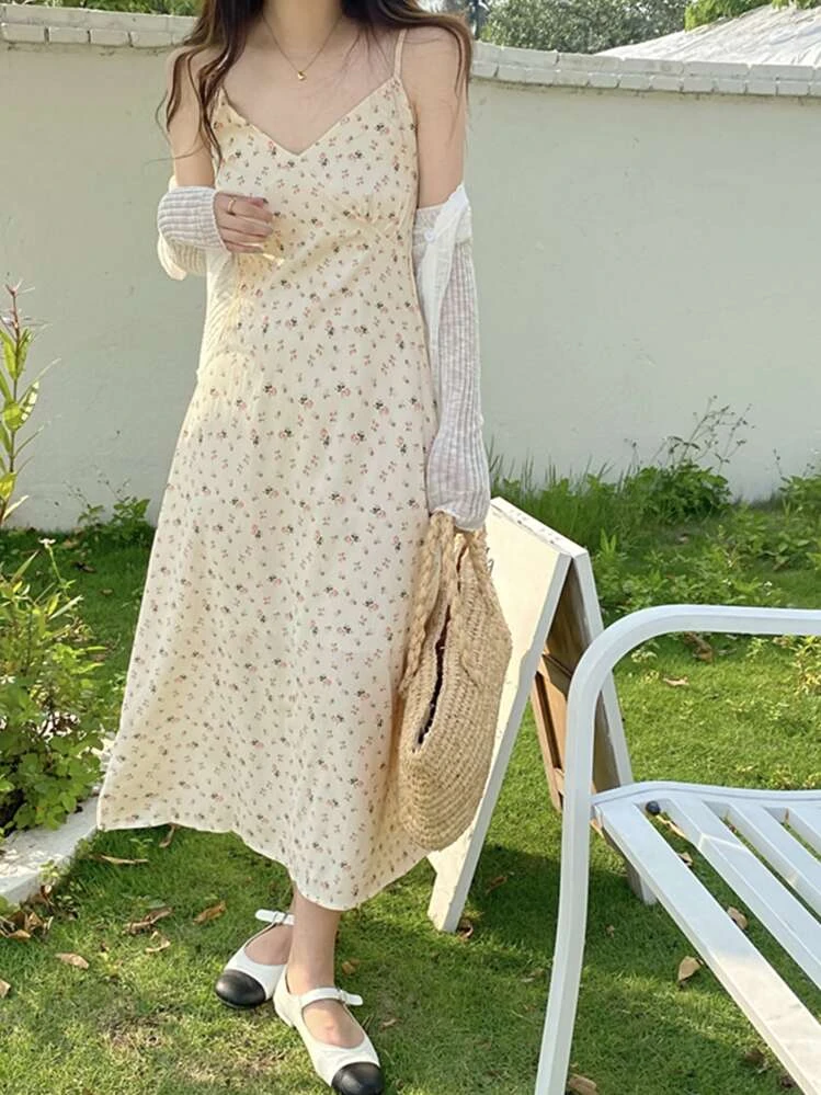 Ditsy Floral Cami Dress - Apricot - View 3