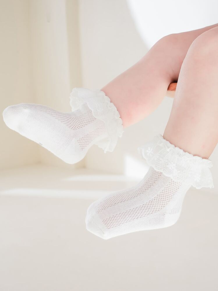 嬰兒荷葉邊襪子 - 白色 - 查看 1