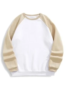 Hombres Sudadera de color combinado de manga raglán con forro térmico - Blanco - Ver 1