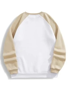 Hombres Sudadera de color combinado de manga raglán con forro térmico - Blanco - Ver 2