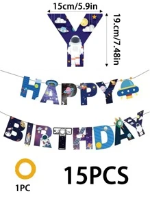 15 Cái/bộ Giấy Kéo Cờ Phi Hành Gia Hoa Văn Khẩu Hiệu Thiết Kế Treo Cờ Cho Tiệc Sinh Nhật - Nhiều màu - Xem 3