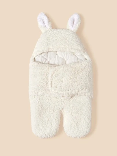 嬰兒兔耳朵裝飾毛茸茸繈褓毯