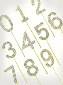 1入組鋅合金蛋糕裝飾水鑽數字設計派對蛋糕裝飾 - 金色 - 查看 1