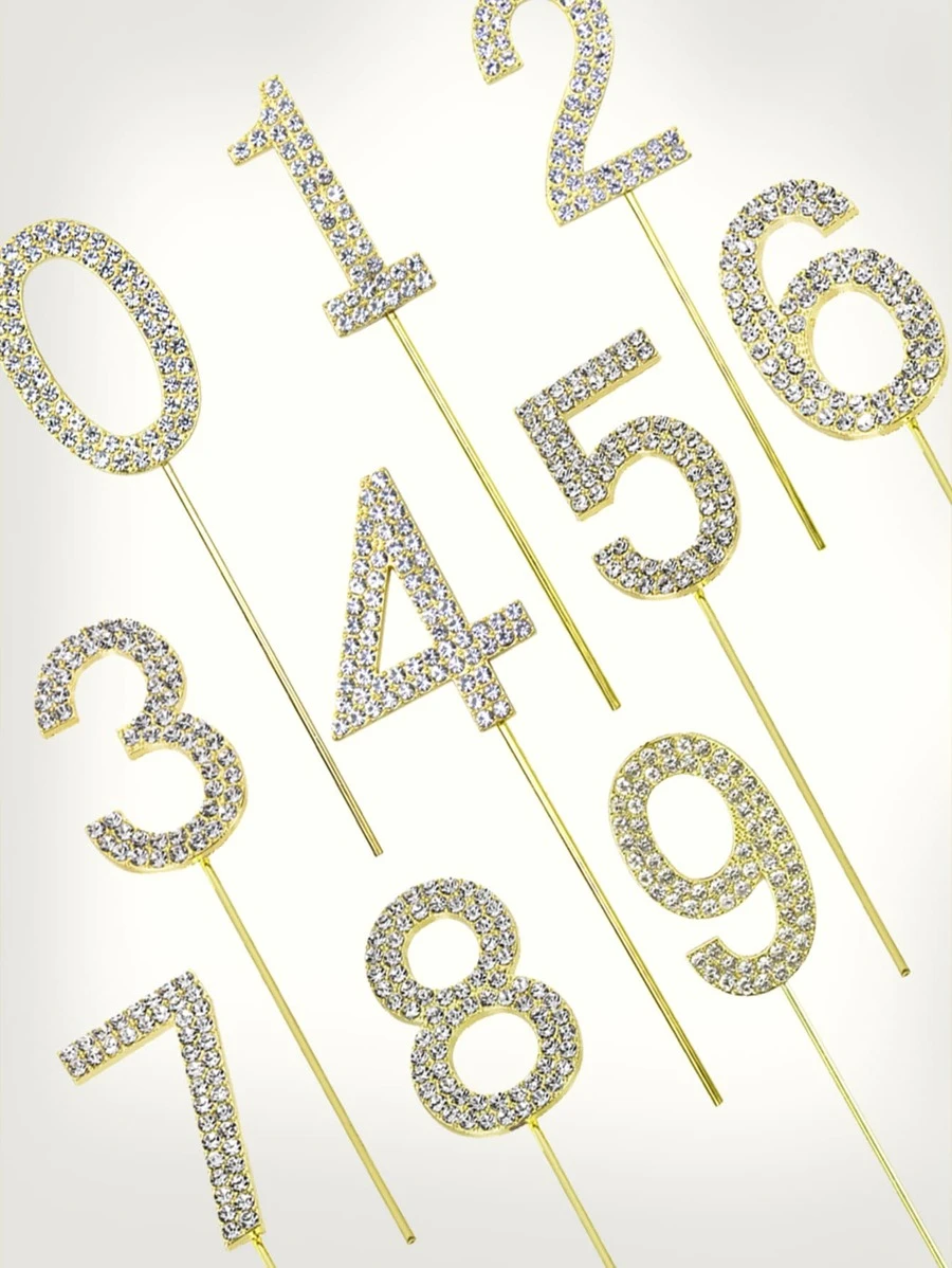 1入組鋅合金蛋糕裝飾水鑽數字設計派對蛋糕裝飾 - 金色 - 查看 1