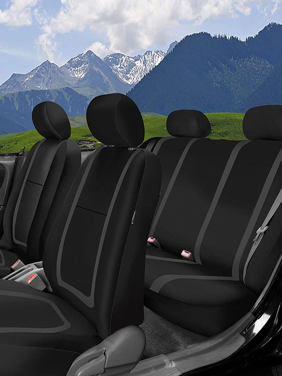 9入組撞色汽車座套套裝 - 灰色 - 查看 1