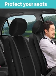 9入組撞色汽車座套套裝 - 灰色 - 查看 5