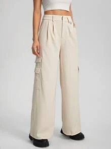 Victoria Isabelle Flap Pocket Side Cargo Trousers - Beige - View 1
