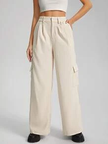 Victoria Isabelle Flap Pocket Side Cargo Trousers - Beige - View 3