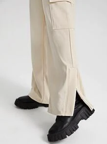 Victoria Isabelle Flap Pocket Side Cargo Trousers - Beige - View 4
