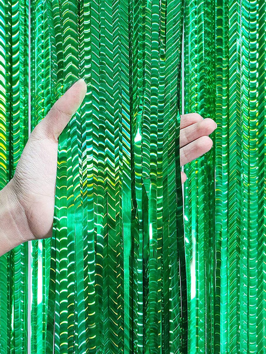 1pc PE Tassel Curtain, Green Metallic Foil Curtain For Party,Christmas