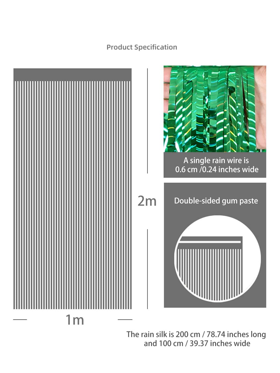 1pc PE Tassel Curtain, Green Metallic Foil Curtain For Party,Christmas